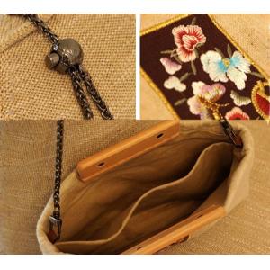 Metallic Strap Cotton Linen Embroidered Clutch Bag
