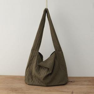 Simple Style Cotton Linen Pleated Shoulder Bag