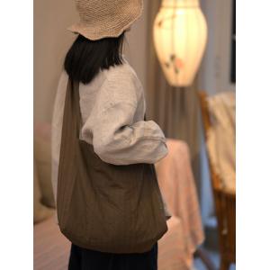 Simple Style Cotton Linen Pleated Shoulder Bag