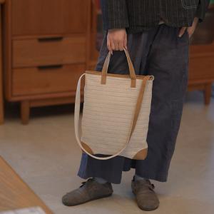 Cotton Linen Striped Handbag and Shoulder Bag