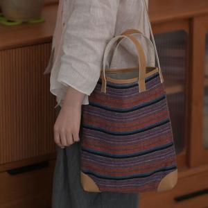 Cotton Linen Striped Handbag and Shoulder Bag
