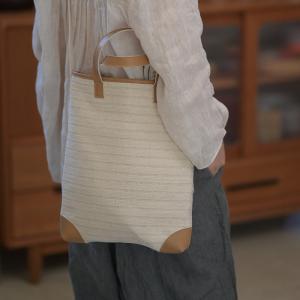 Cotton Linen Striped Handbag and Shoulder Bag
