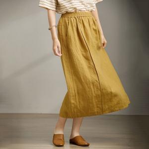 High Waist Linen Yellow Skirt