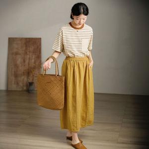 High Waist Linen Yellow Skirt