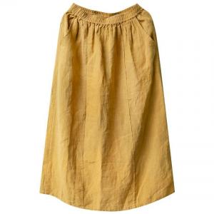 High Waist Linen Yellow Skirt
