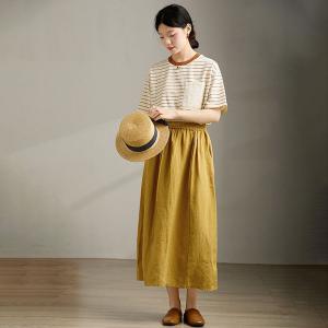 High Waist Linen Yellow Skirt