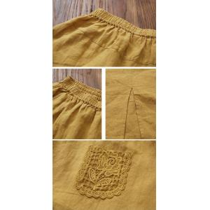 High Waist Linen Yellow Skirt