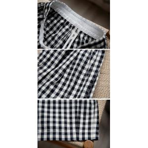 Rustic Chic Black Plaids Cotton Linen Loose Pants