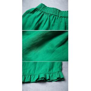 Ruffle Hem Green Linen High Rise Pants