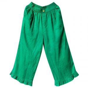 Ruffle Hem Green Linen High Rise Pants
