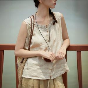 Lace Collar Oversized Linen Summer Vest
