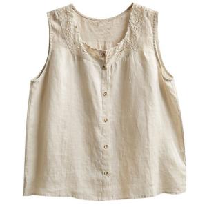 Lace Collar Oversized Linen Summer Vest