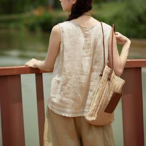 Lace Collar Oversized Linen Summer Vest