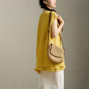 Summer Yellow Linen Ruffled Tunic
