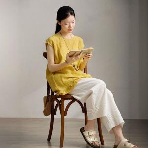 Summer Yellow Linen Ruffled Tunic