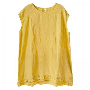 Summer Yellow Linen Ruffled Tunic