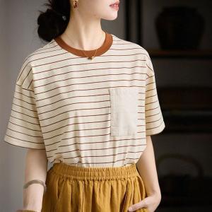 Patched Chest Pocket Striped T-shirt