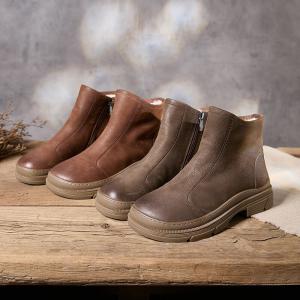 Wool Plush Lining Size Zip Leather Ankle Boots