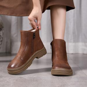 Wool Plush Lining Size Zip Leather Ankle Boots