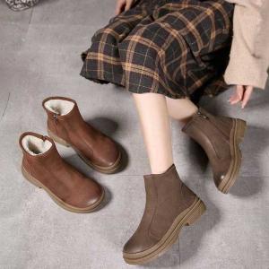 Wool Plush Lining Size Zip Leather Ankle Boots