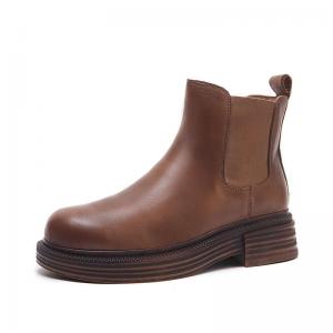 Chunky Heels Cowhide Korean Chelsea Boots