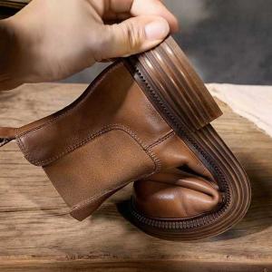 Chunky Heels Cowhide Korean Chelsea Boots