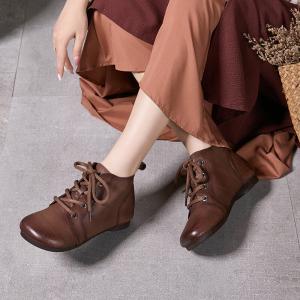 British Chic Lace Up Leather Ankle Boots