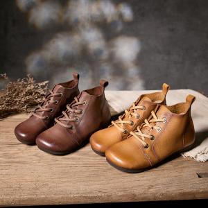 British Chic Lace Up Leather Ankle Boots