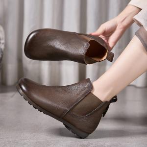 Casual Slip-On Cowhide Chelsea Booties