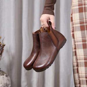 Casual Slip-On Cowhide Chelsea Booties