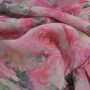 Elastic Waist Pink Roses Ramie Balloon Pants