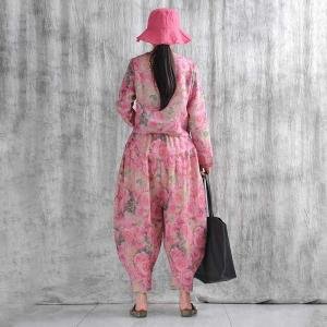 Button Down Pink Flowers Long Sleeves Blouse