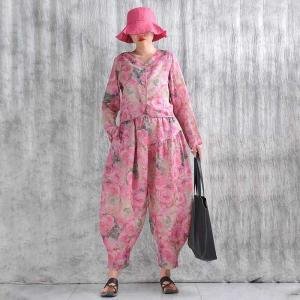 Button Down Pink Flowers Long Sleeves Blouse