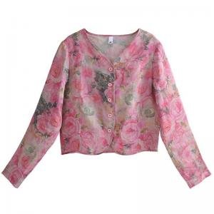 Button Down Pink Flowers Long Sleeves Blouse