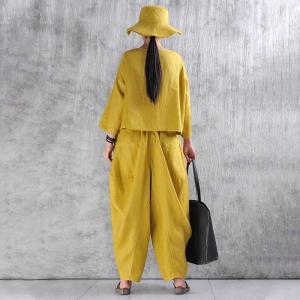 Crew Neck Yellow Linen Tailor-Made T-shirt