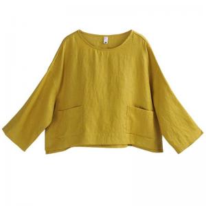 Crew Neck Yellow Linen Tailor-Made T-shirt