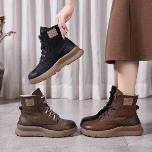 Plush Lining Leather Platform Martin Boots