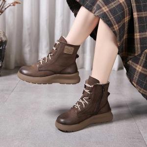 Plush Lining Leather Platform Martin Boots