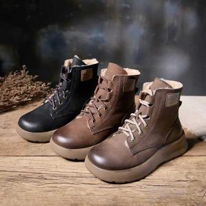 Plush Lining Leather Platform Martin Boots