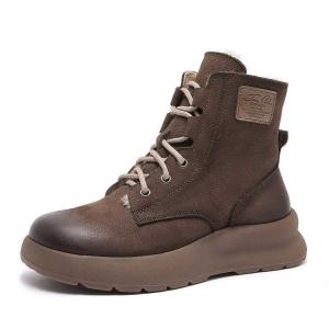 Plush Lining Leather Platform Martin Boots
