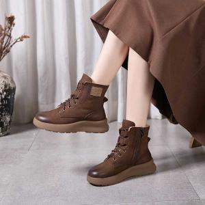 Plush Lining Leather Platform Martin Boots