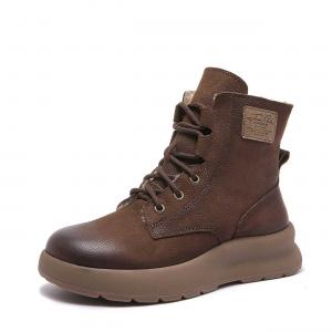 Plush Lining Leather Platform Martin Boots