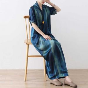 Gradient Blue Silky Maxi Front Cross Dress
