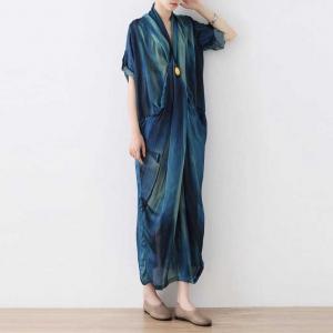 Gradient Blue Silky Maxi Front Cross Dress