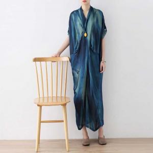 Gradient Blue Silky Maxi Front Cross Dress