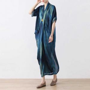 Gradient Blue Silky Maxi Front Cross Dress