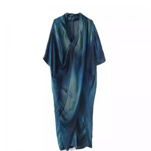 Gradient Blue Silky Maxi Front Cross Dress
