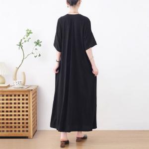 Modest Neutral Color High Waist Maxi Cotton Linen Dress