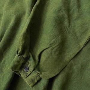 Long Sleeves Organic Linen Green Caftan Dress