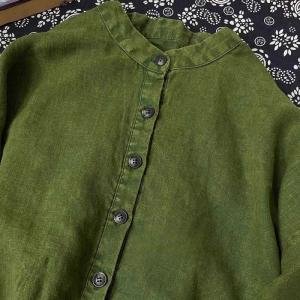 Long Sleeves Organic Linen Green Caftan Dress